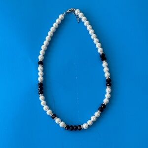 Classic Pearl and Black Bead Necklace